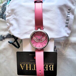 Bertha Women's 3D Angel Wings Pink Leather Watch
